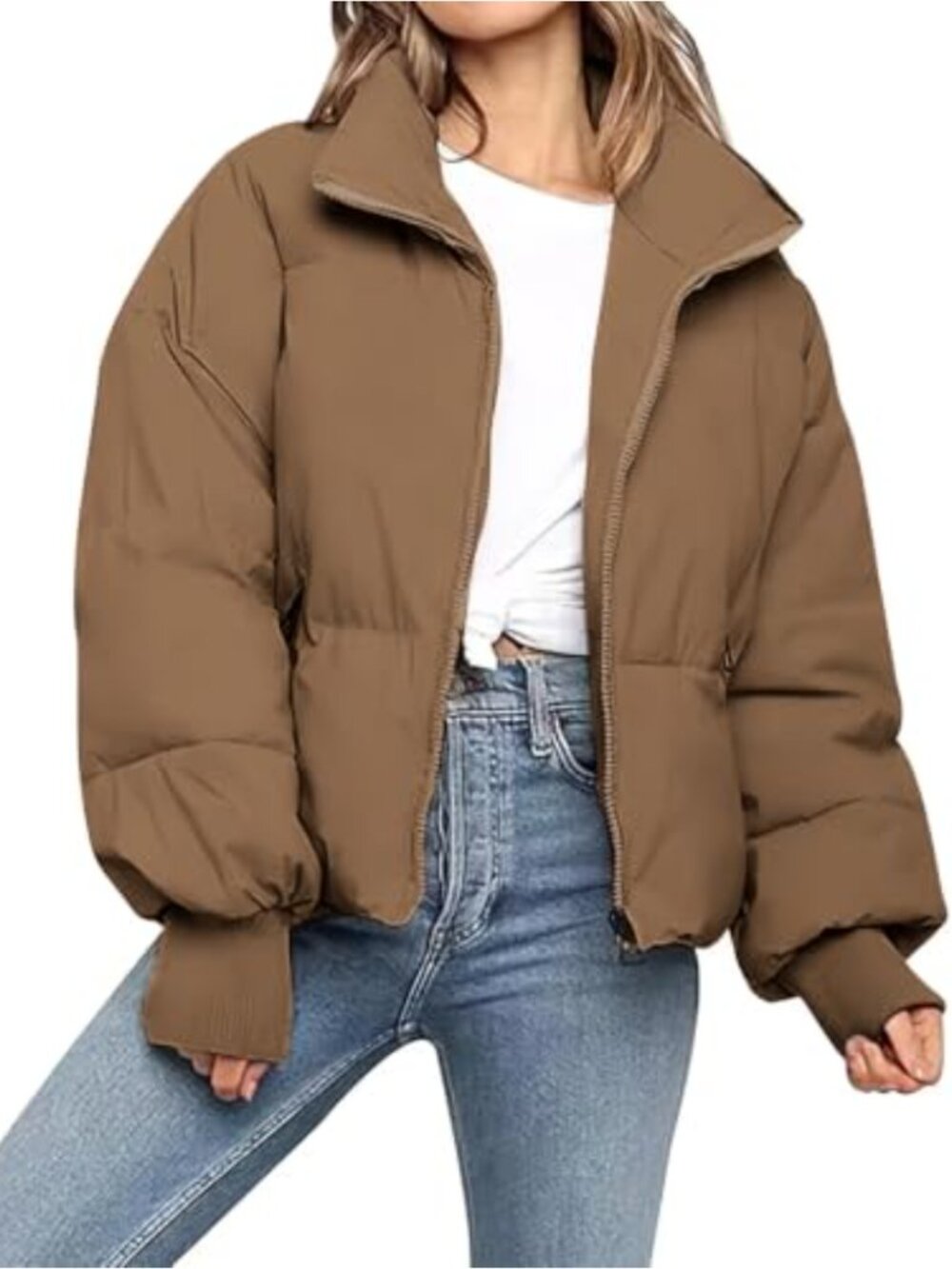 Women's Cropped Puffer Jacket Quilted Winter Coat Zip Up